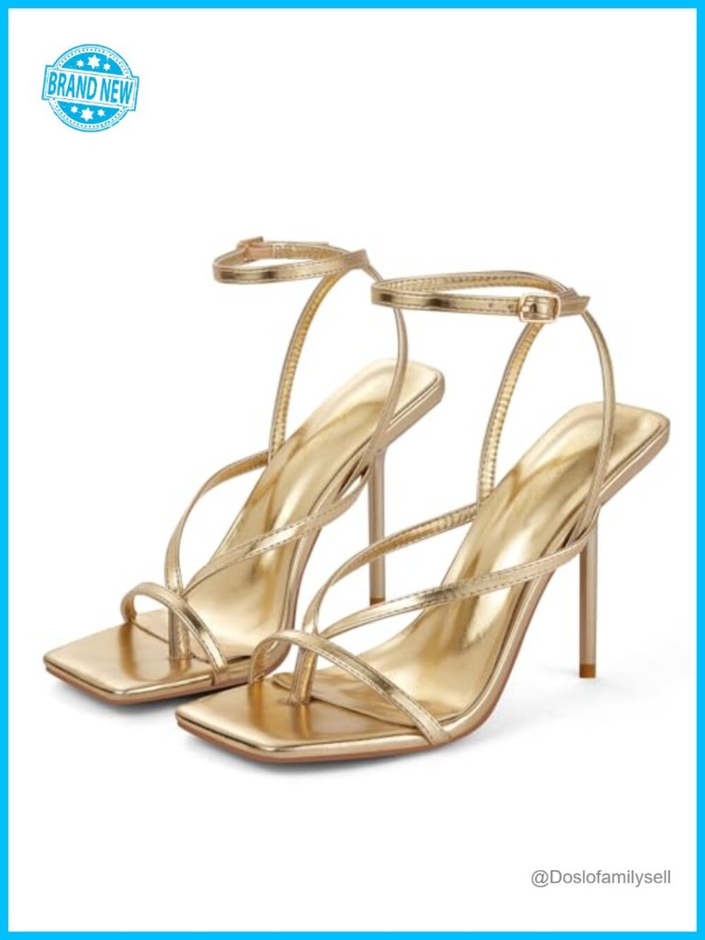 Strappy Faux Leather Square Toe Stiletto Heel Dress Sandals